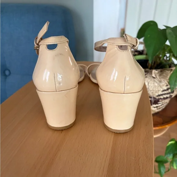 Stuart Weitzman Nudistcurve 75 Nude Patent Block Heel Sandals Sz 8 - Picture 4 of 8